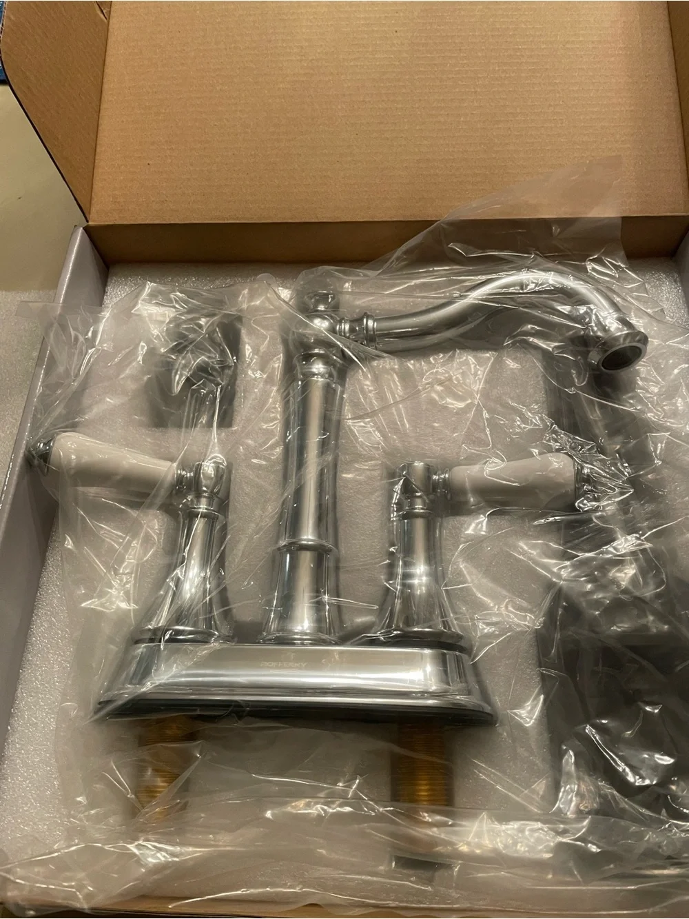 Polished Chrome White-Handle Two-Handle Bathroom Faucet $59.00 Each